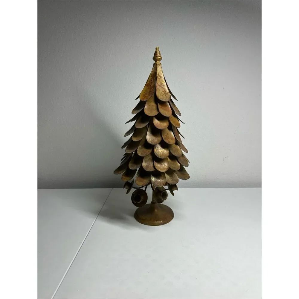 Vintage Brass Pine Tree Candle Holder 22” See Description